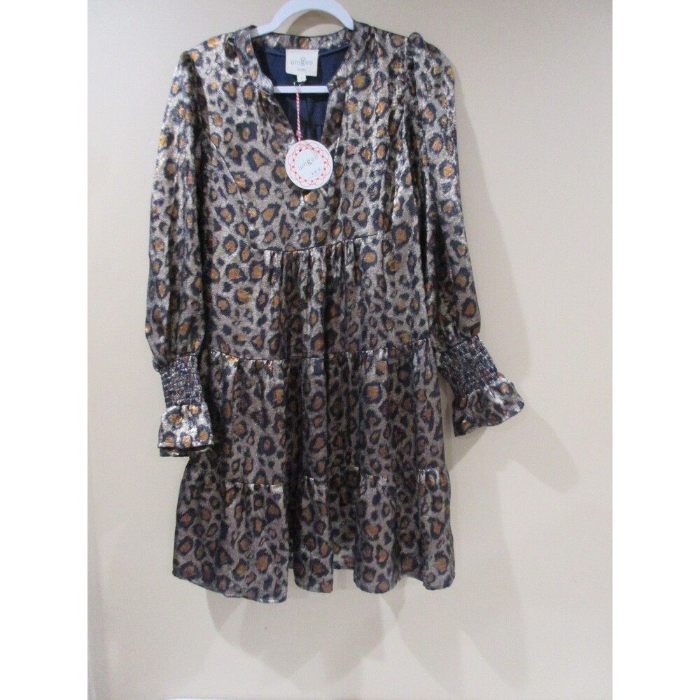 NWT UMGEE Dress Women Sm Brown Leopard Print Knee Length Boho Ruffle MSRP 68.00